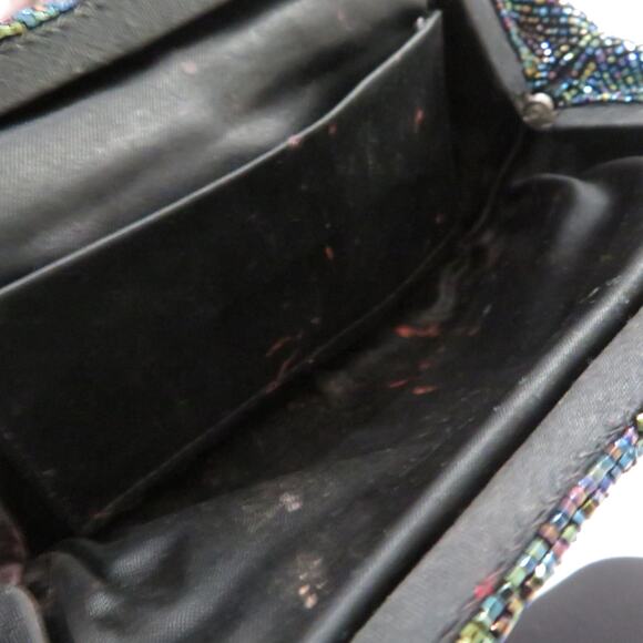 Vintage Made in Japan Black Beaded Kiss Lock Purse Evening Clutch - Picture 4 of 5